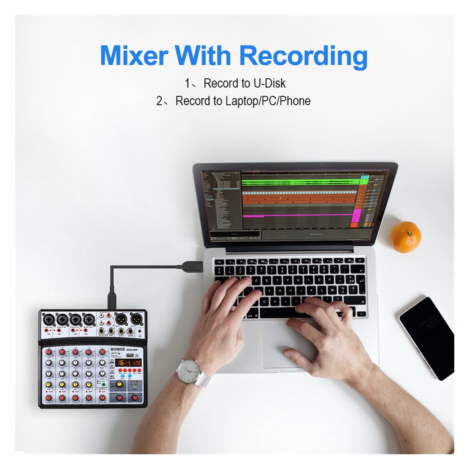 Professional 6 Channel DJ Sound Mixer 16DSP Interface Mixing Console Desktop with MP3 Input ,Easy to Operate