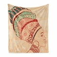 thumbnail image 1 of African Soft Flannel Fleece Throw Blanket, Local Female Portrait with Necklace Earring and Turban Ornaments, Cozy Plush for Indoor and Outdoor Use, 60" x 80", Peach Red Teal, by Ambesonne, 1 of 6