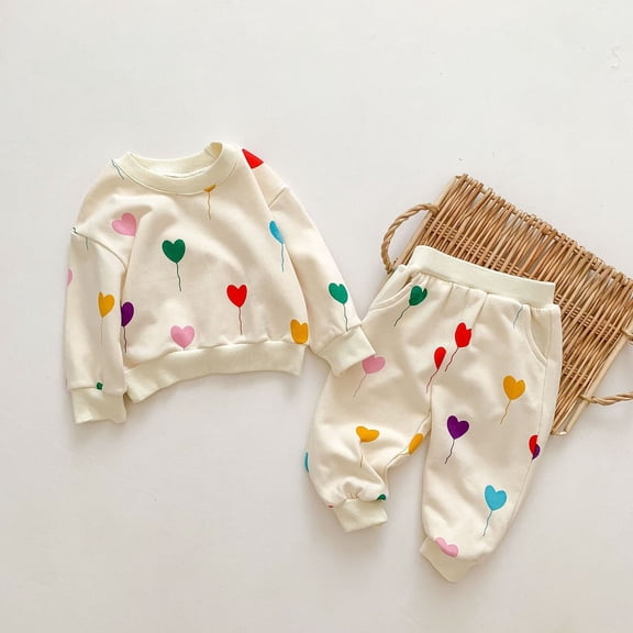 Swuxness Toddler 2-Piece Outfits Suits Long Sleeve Print Sweatshirts with Joggers Fall Casual Wear