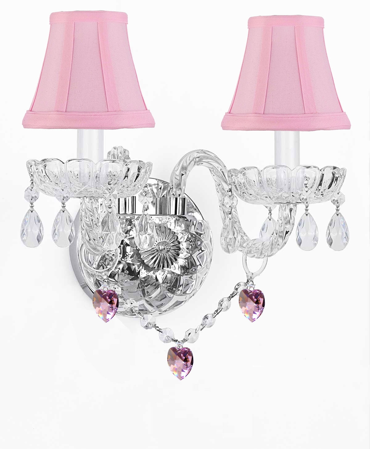 PERFECT FOR GIRLS BEDROOM! CHANDELIER LIGHTING W/ CRYSTAL PINK SHADES & HEARTS 
