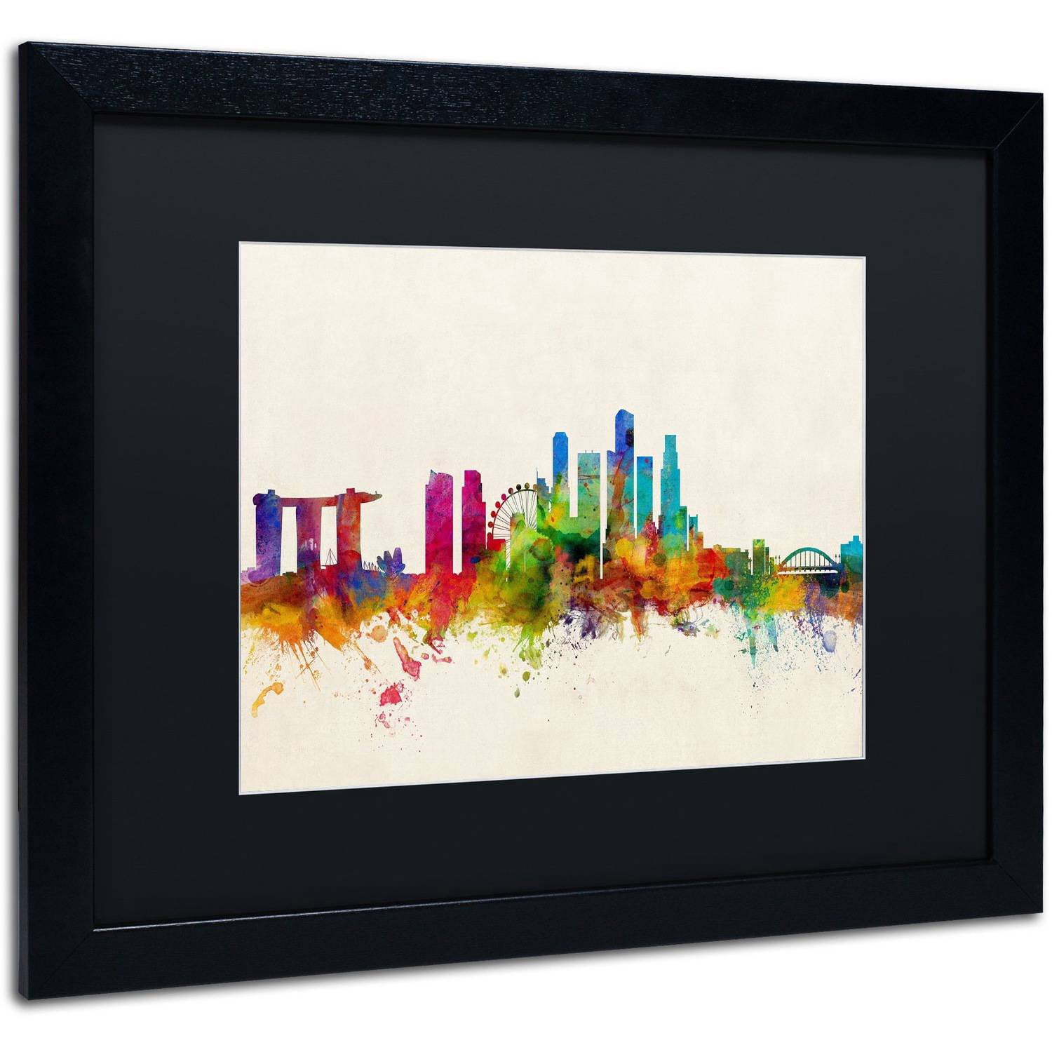 Trademark Fine Art ''Singapore Skyline'' by Michael Tompsett 16" x 20" Black Matted Black Frame (MT0606-B1620BMF)