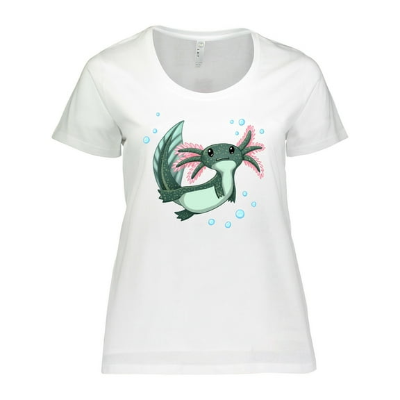 Inktastic Cute Axolotl Swimming with Bubbles Women's Plus Size T-Shirt