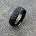 thumbnail image 4 of Metals Jewelry Men's / Women's Tungsten Carbide 8mm Wedding Band Black Plated 2 Blue Striped Ring Size 8.5, 4 of 6