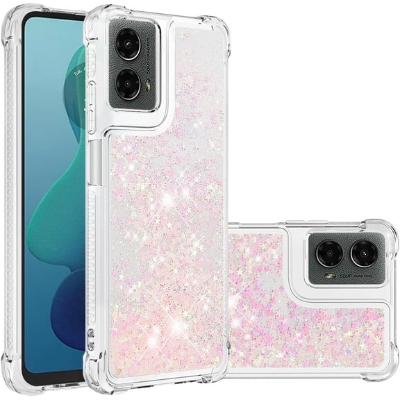 Compatible with Motorola Moto G 5G 2024 Case Liquid Glitter Cute Phone Case Shiny Floating Quicksand Shockproof Protective TPU Girly Women Case for Moto G 5G 2024 Star Pink YB
