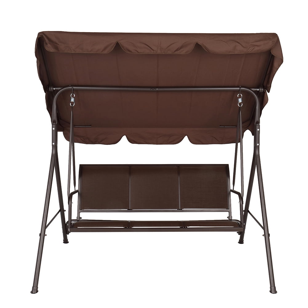 Private Jungle 3-Seat Outdoor Large Convertible Canopy Iron Swing Glider Lounge Chair w/ Removable Cushions,Brown Private Jungle 3-Seat Outdoor Large Convertible Canopy Iron Swing Glider Lounge Chair w/ Removable Cushions,Brown