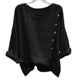 thumbnail image 5 of Paiwinds Women's Solid Color Linen Button Down Top Casual Long Sleeve Shirt with Side Pockets and Scoop Neck Lightweight Loose Blouse for Summer, 5 of 9