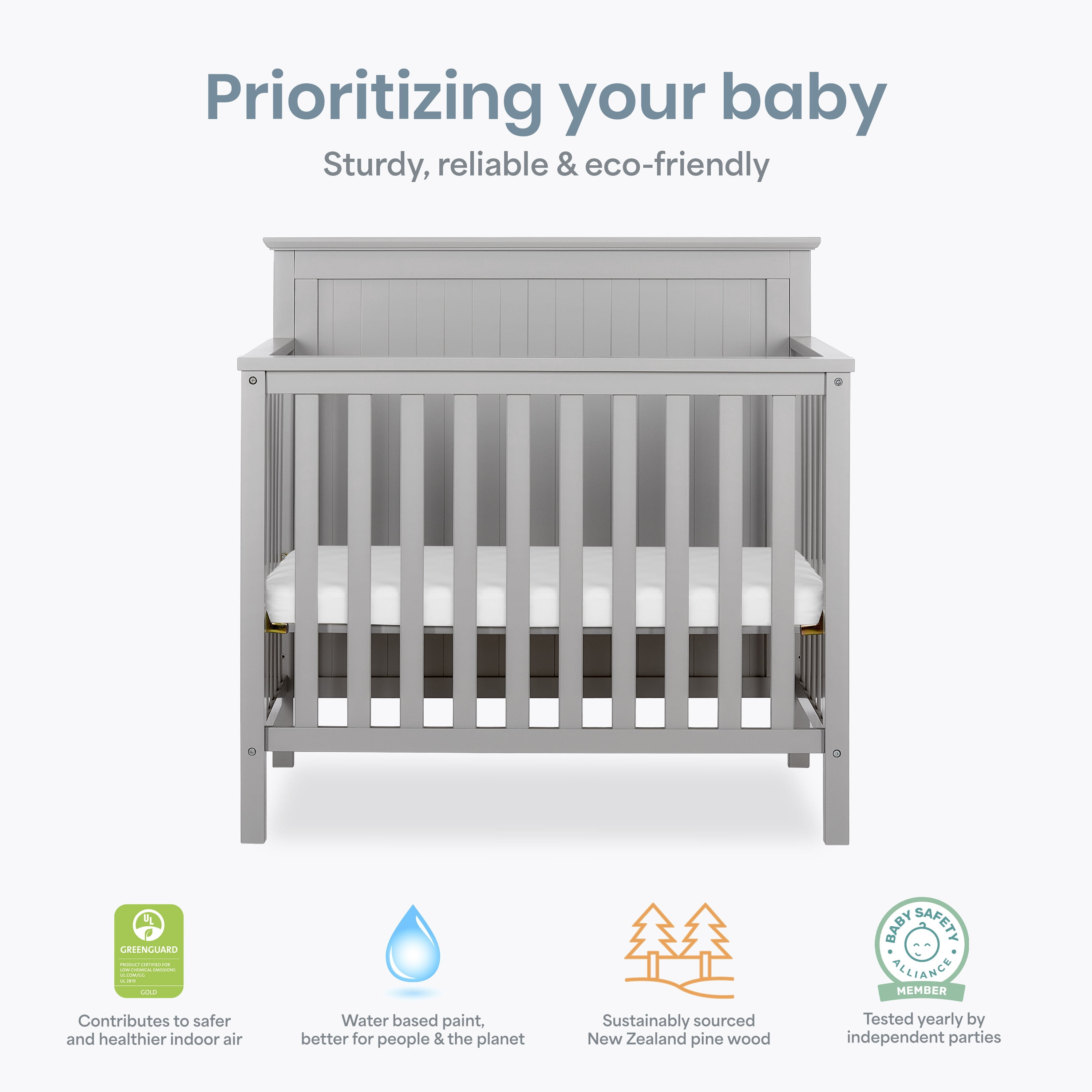 Dream On Me Ava 4-in-1 Convertible Mini Crib, Pebble Grey