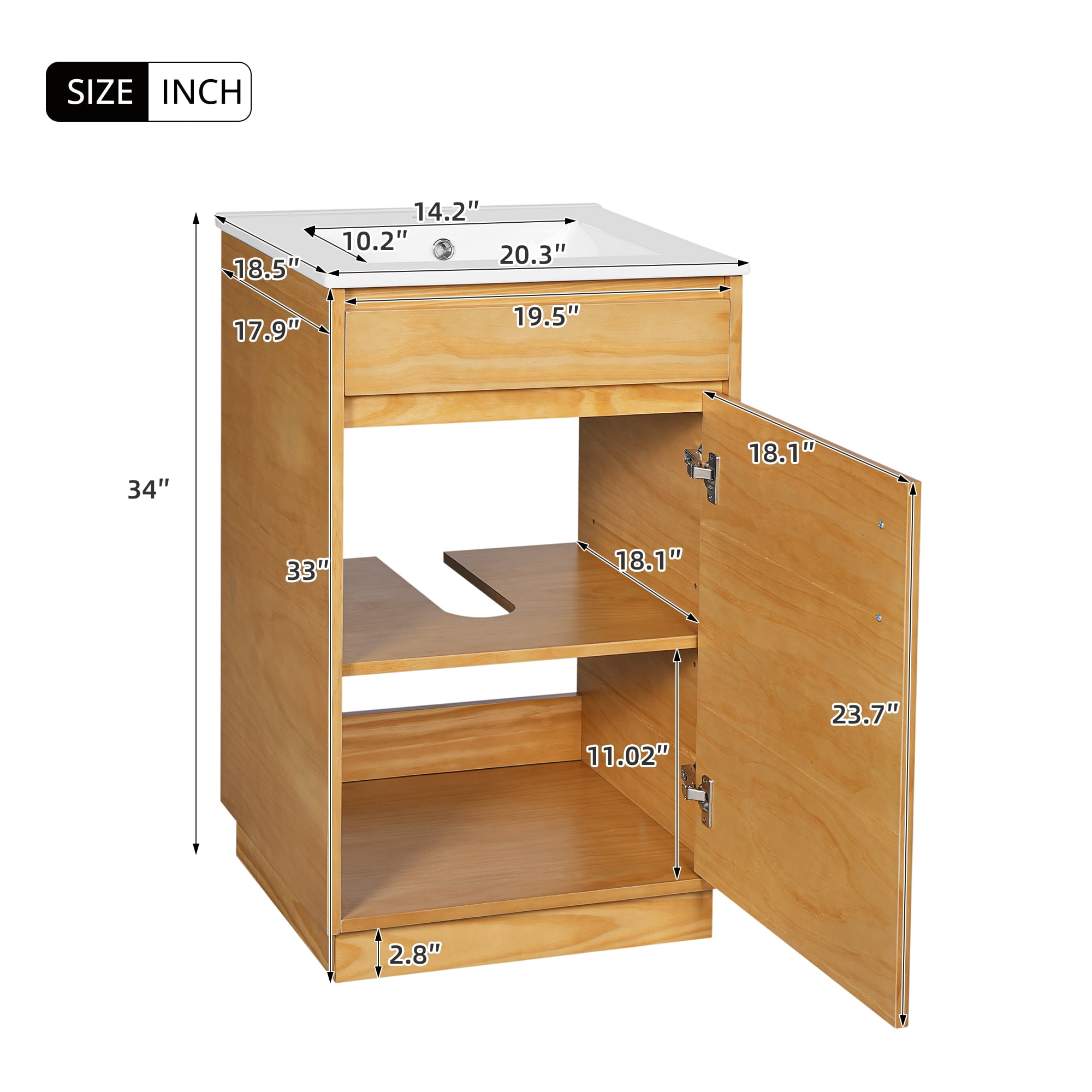 Harper & Bright Designs 20" Farmhouse Bathroom Cabinet with Sink, Freestanding Storage Cabinet with Adjustable Shelf, Single Sink Bathroom Vanity for Small Space, Natural Wood