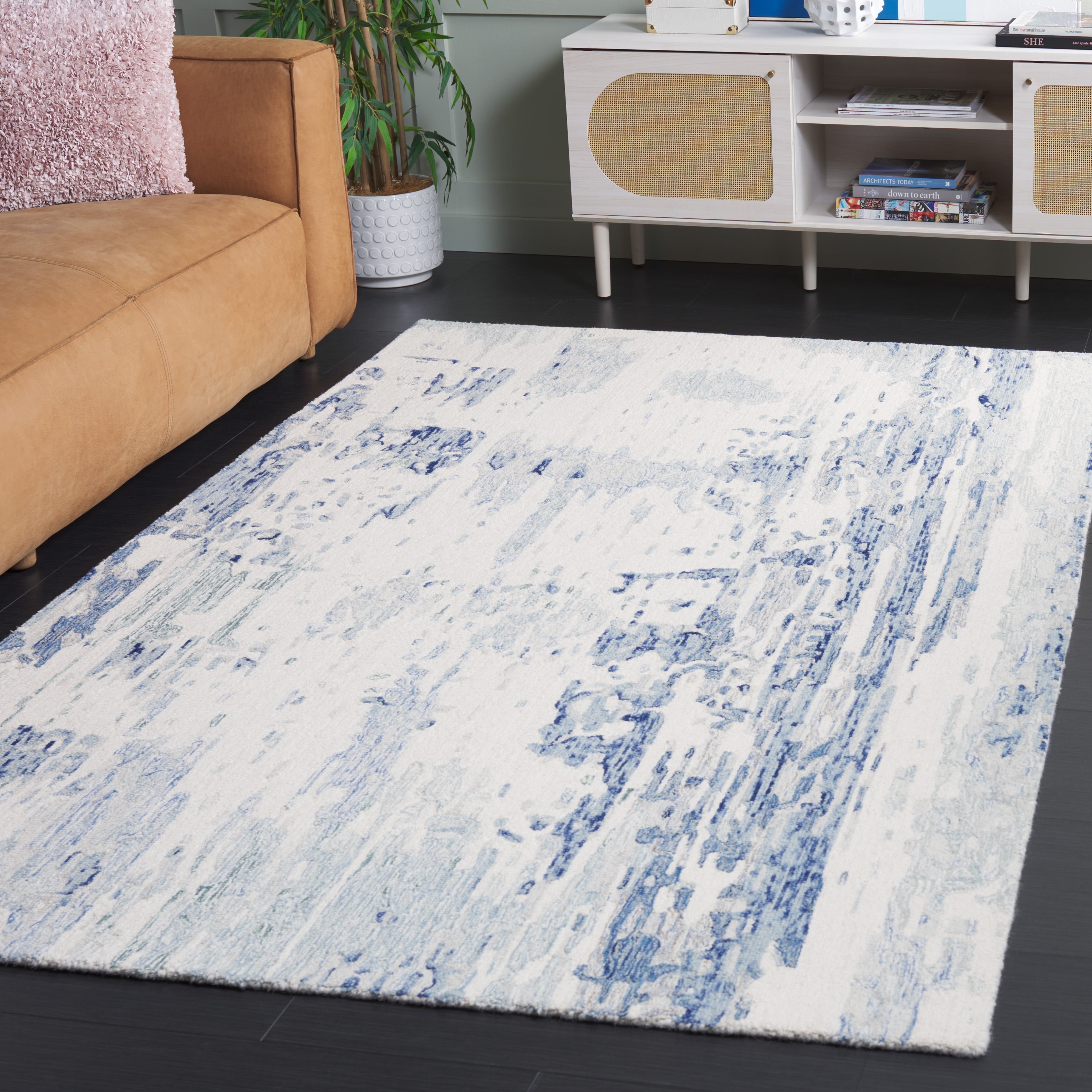SAFAVIEH Metro Teague Abstract Area Rug, Ivory/Blue, 4' x 6'