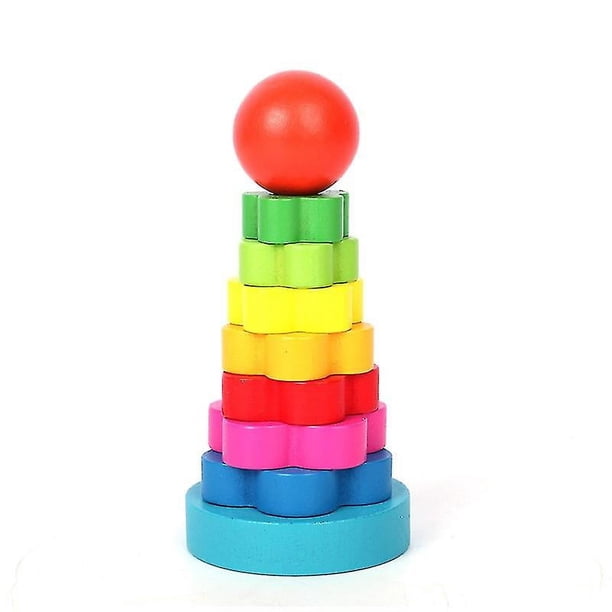 Juguete para niños Apilable Anillo Torre Bloque de construcción Forma de arco iris Bebé Aprendizaje Juguete educativo-b