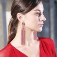 thumbnail image 3 of Pink Boho Extra Long Tassel Dangle Drop Earrings for Women Girls Handmade Knot Tail Fringe Big Statement Earring, 3 of 4