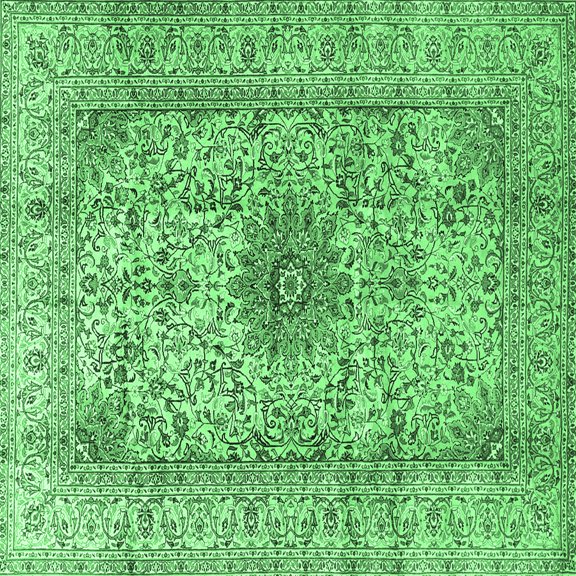 Ahgly Company Indoor Square Medallion Emerald Green Traditional Area Rugs, 3' Square