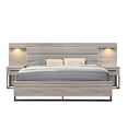 thumbnail image 2 of Roundhill Furniture Alvear Upholstered Wood Wallbed Bed with White LED Lights, 2 Nightstands, Weathered Gray, King, 2 of 9
