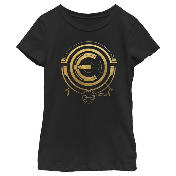 Girl's Marvel Eternals Golden Logo Graphic Tee Black Large