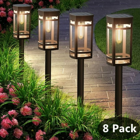 [8 Pack] Solar Outdoor Lights Waterproof for Outside Walkway Pathway Driveway Garden Yard Landscape Lighting Warm White.