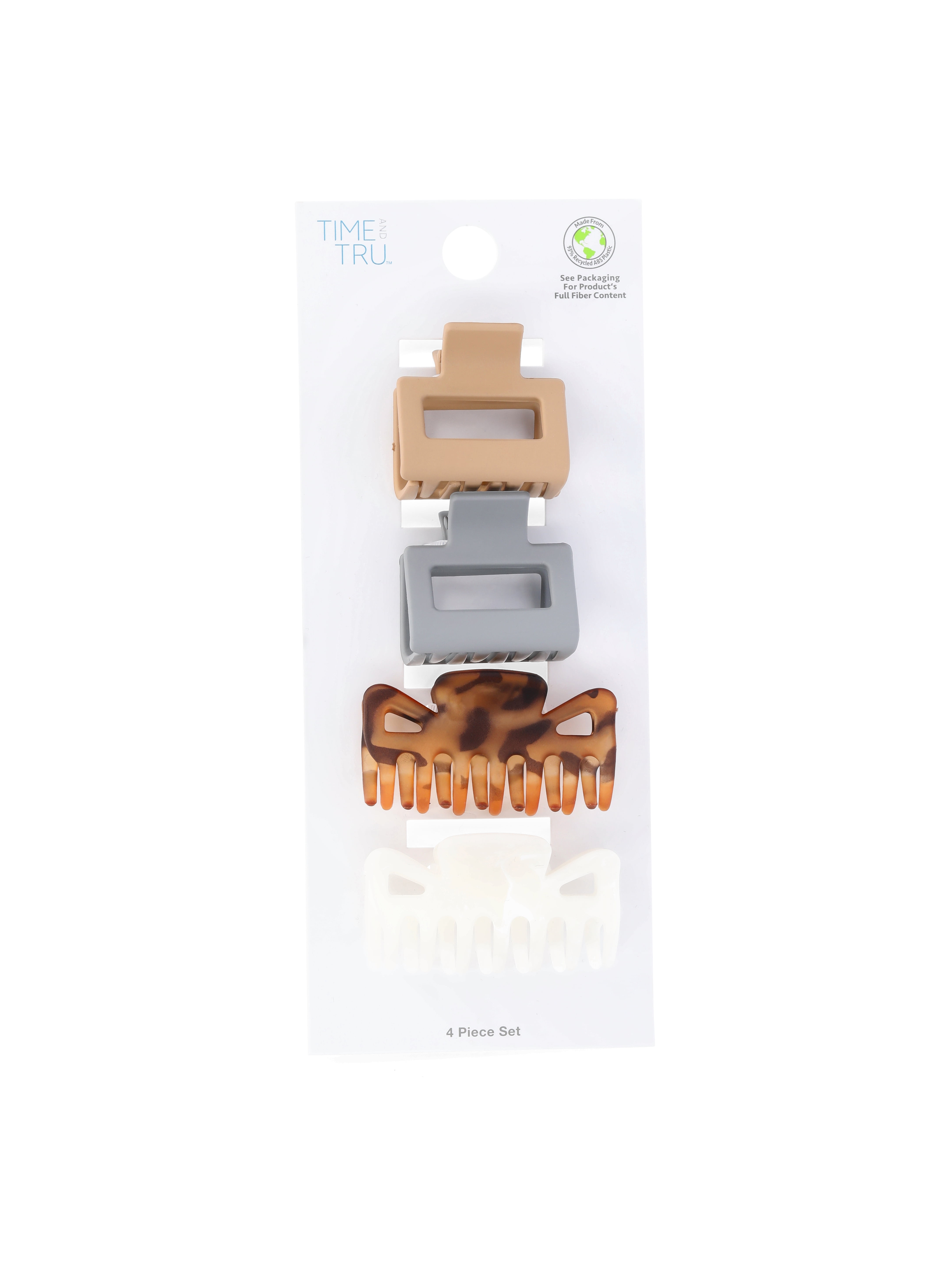 Time and Tru Women's Claw Hair Clips, 4-Pack, Multi