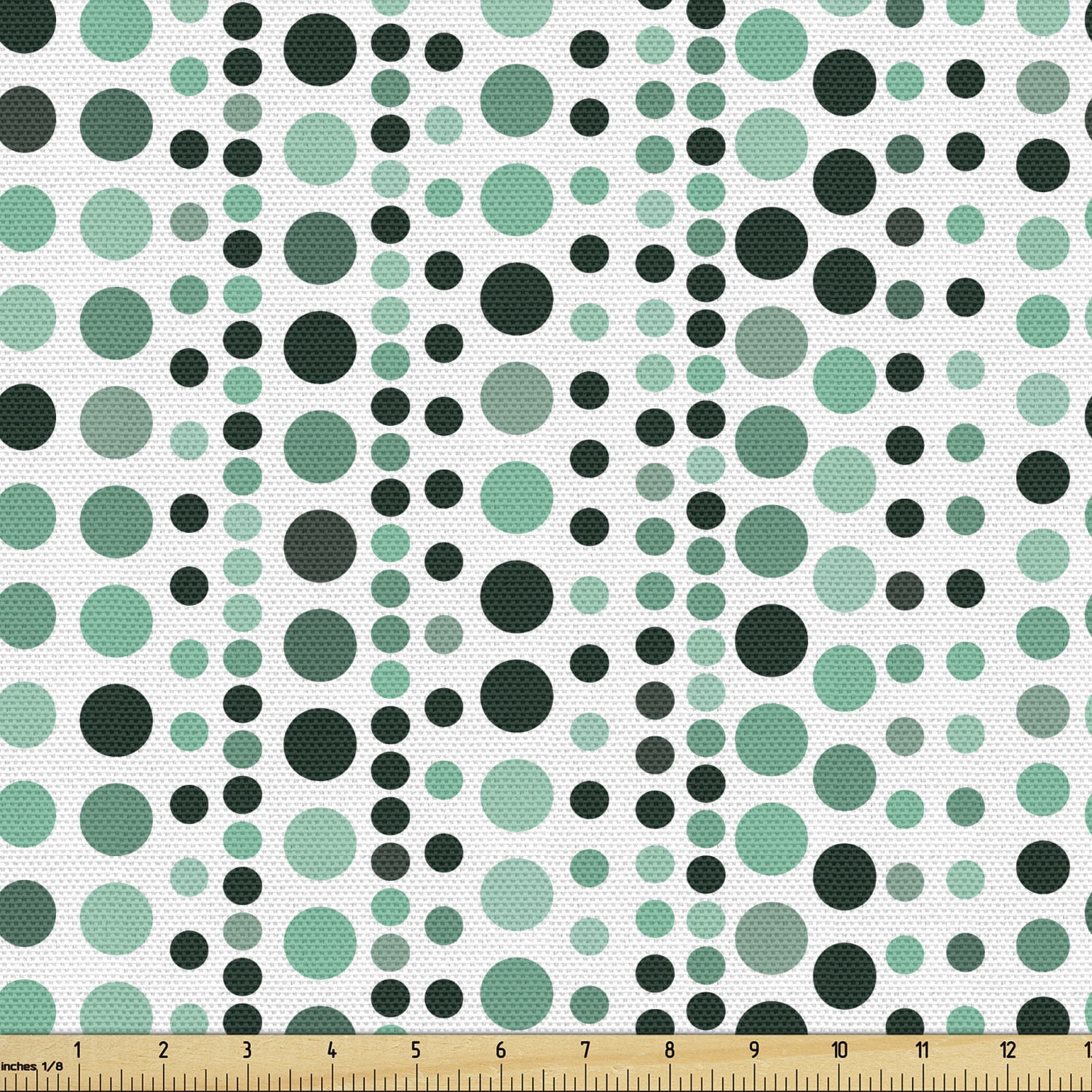 Blue gray and green background with white dots and circles Batik Fabric by  the Yard