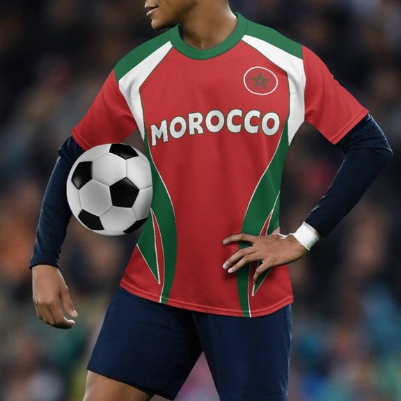 Mens Soccer Shirt Morocco Raglan Tops Short Sleeve Fashion Print T Shirt Round Neck Tee Top Sports Fan Casual Tops Tee L