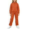 thumbnail image 3 of LWFFDAW Girls 2 Piece Set Fall Long Sleeve Quarter Zip Mock Neck Sweatshirt and Wide Leg Pants Loose Comfy Sweatsuit Sets, 3 of 8