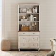 thumbnail image 6 of WAMPAT Farmhouse 72" Tall Bookcase, Large Display Book Case Shelf with 3-Tier Open Book Shelves and 3 Drawers, 3 Tier Bookshelf for Living Room, Library, Study Room, Bedroom, Office, Rustic White, 6 of 7