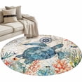 thumbnail image 2 of Sea Turtle Coastal Round Area Rug 3.3 FT, Non Slip Small Entryway Kitchen Mat, Vintage Beach Coral Starfish Nautical Washable Soft Circular Rug Non-Shedding Door Mat for Bathroom Playroom Kids Room, 2 of 9
