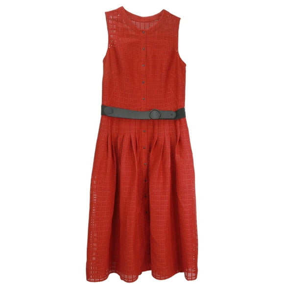 Akris Women's Luminous Red / Black Grid Lace Sleeveless Dress - 6