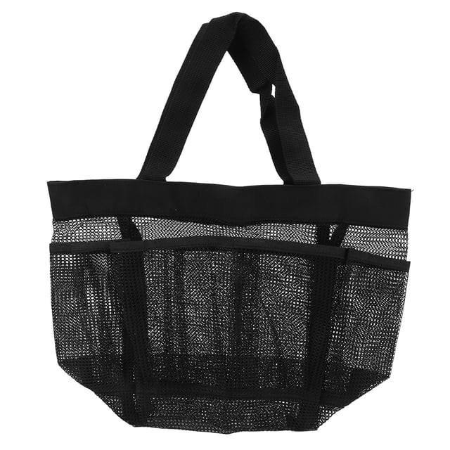 Bolsa de playa de malla portátil, translúcida, para artículos de aseo de viaje, para baño y natación, color negro