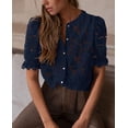 thumbnail image 4 of Blusa PRETTYGARDEN de encaje para mujer, manga corta, con botones, azul marino, 4 of 6