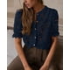 thumbnail image 4 of Blusa PRETTYGARDEN de encaje para mujer, manga corta, azul marino, talla L, 4 of 6
