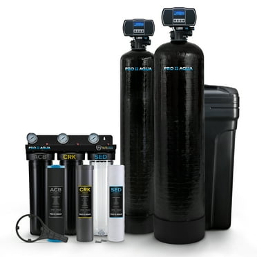 PRO AQUA ELITE Whole House Well Water Filter System and Water Softener Bundle - Remove Iron, Sulfur, Sediment, and more