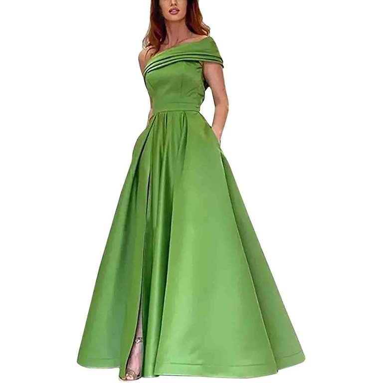 Homecoming Dresses Plus Size Trade One Shoulder Satin Dress Eening Dress  Birthday Party Tutu Skirt Green High Slit Dress Midi Dress For Women  Wedding Guest - Walmart.com