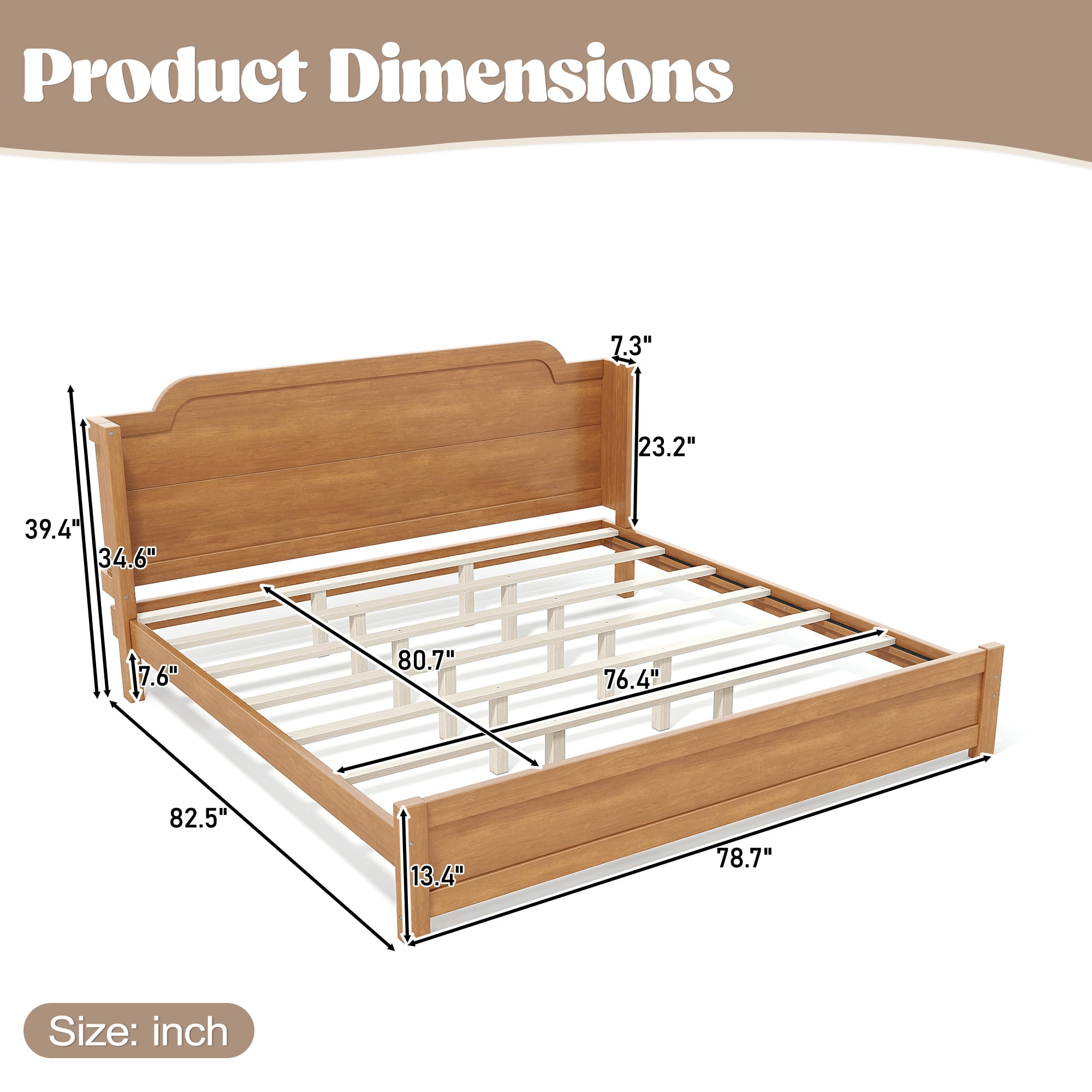 GARITIN King Solid Wood Platform Bed with Headboard, Natural Finish & Minimalist Design, Easy Assembly, No Box Spring Needed Traditional Wood Bed Frame, Natural