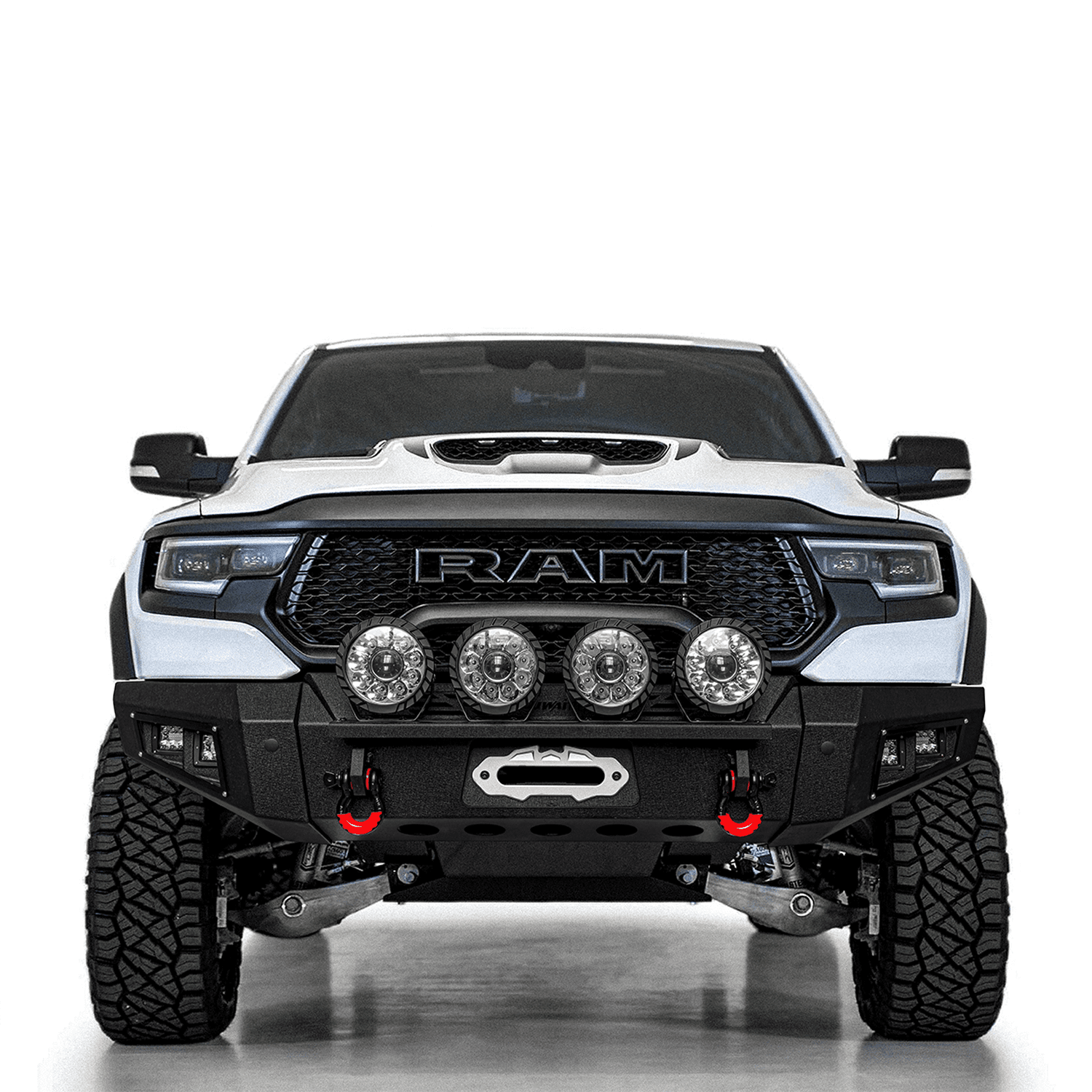 TIOYAR For 2019-2024 Dodge Ram 1500 (Not fit classic model) Front Bumper With Winch Plate&Lights (Black Texture)
