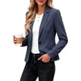 thumbnail image 6 of Fashion Slim Fit Women Solid Color Long Sleeve Button Lapel Blazer Jacket Casual Suit Outer Coat S-XXL Navy, 6 of 8