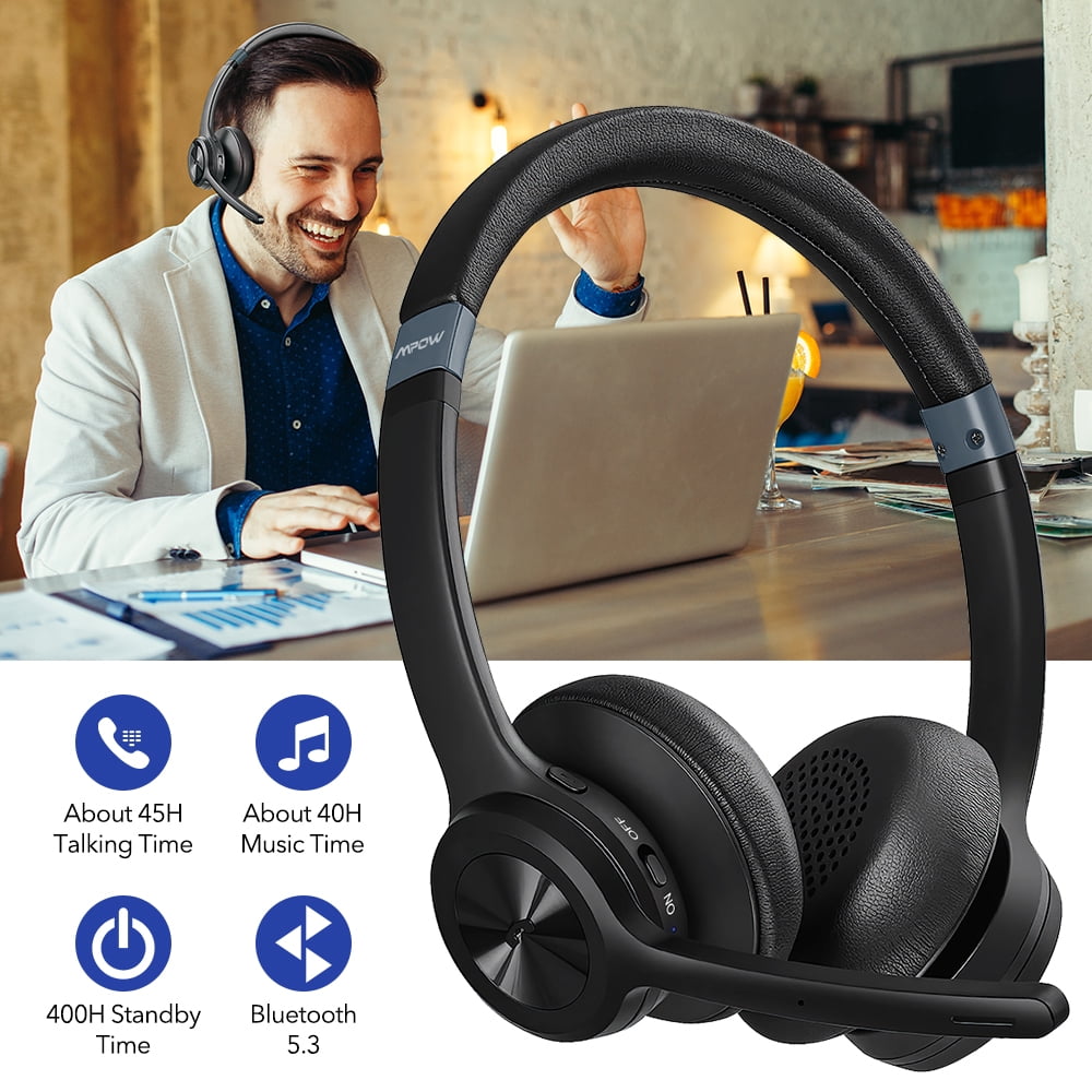 Mpow HC9 Bluetooth Headset V5.3, Wireless Headphones with Noise Cancelling Microphone, On Ear Wireless Headset, Compatible with Cell Phones Laptop Computer