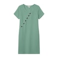 thumbnail image 3 of Vivianyo HD Women's V-Neck Diagonal Button Mini Tunic Dress, Womens Short Sleeve Solid Loose Casual Summer Dresses with Side Pocket for Vacation, Women's Green, Sizes S-2XL, 3 of 6