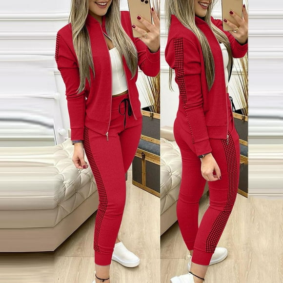 TJAZFJPA Womens Vests Fashion Casual Lightweight Denim Women Casual Long Sleeve Coat Contrast Plaid Jacket Drawstring Print Pants Set Vest Women Trendy Red Women's Outerwear Vests Long