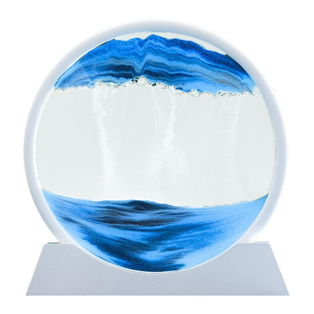 Pintura de arena fluida en 3D, imagen redonda de arena fluida con paisaje natural dinámico Azul 12in