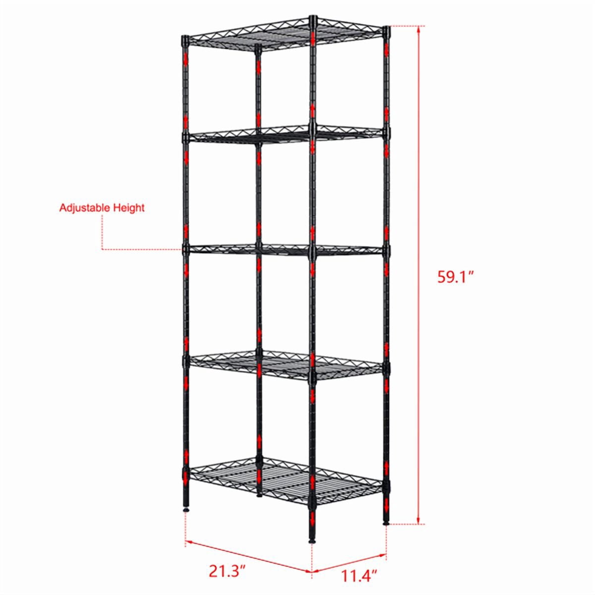 Alvantor 5-Tier Heavy Duty Storage Rack Shelving Unit, Black, 250 kg Load Capacity