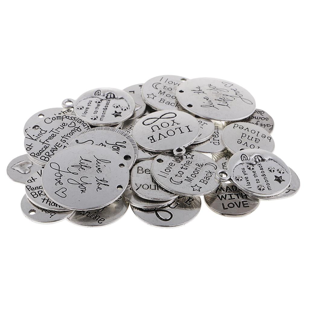 12/20Pcs Woeds Tags Pendant DIY Crafts Silver Jewelry Making Necklace Charms 