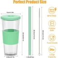 thumbnail image 3 of 2 Pack 24 Oz Reusable Tea/Coffee Cups, Iced Coffee Cup with Straw and Lid, Leakproof Clear Plastic Cups Tumbler, Double Wall Insulated Smoothie Tumbler, Wide Straw for Bubble Tea, Green & Orange, 3 of 9