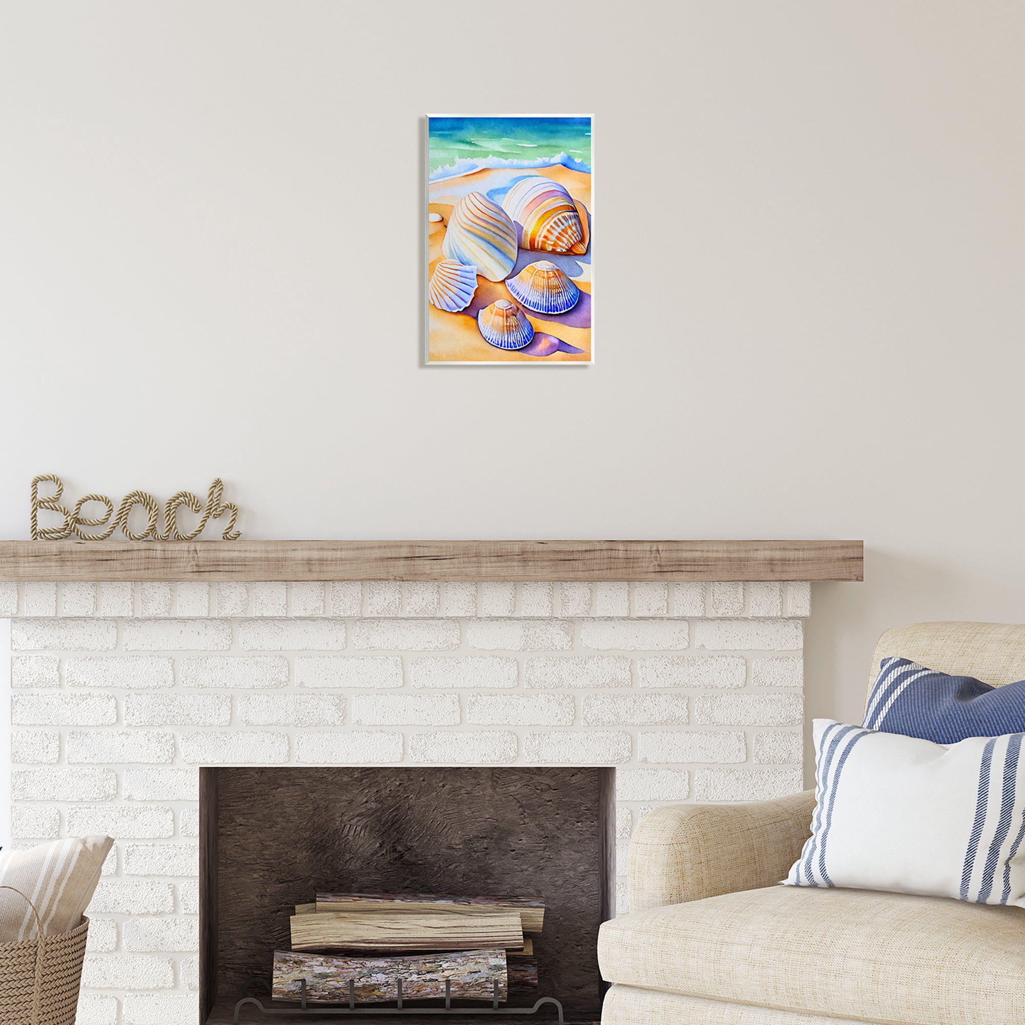 Stupell Industries Vibrant Seashells on Shore Nature Painting Unframed Art Print Wall Art, 10 x 15