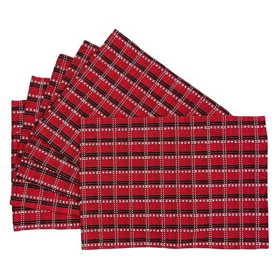 Christmas Placemats Set of 6 - Red Black Tartan Holiday Table Mats - Winter Thanksgiving Decor - 13x18 Inch Festive Dining Table Linens