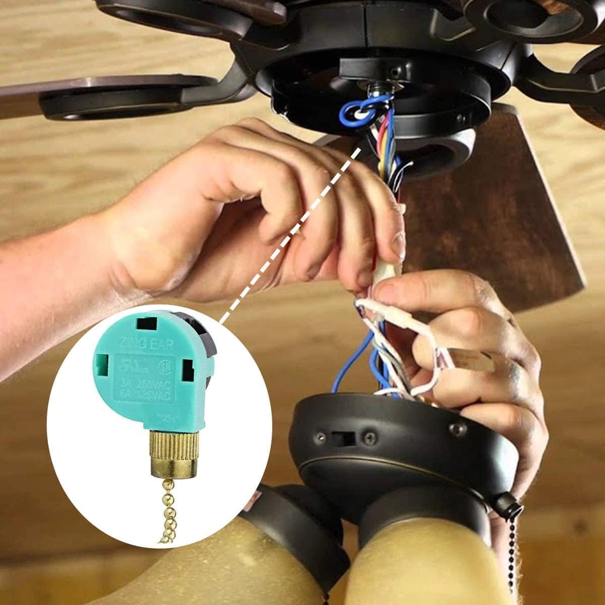 Ceiling Fans Switch Zing Ear ZE-268S6, 3 Speed 4 Wire Pull Chain