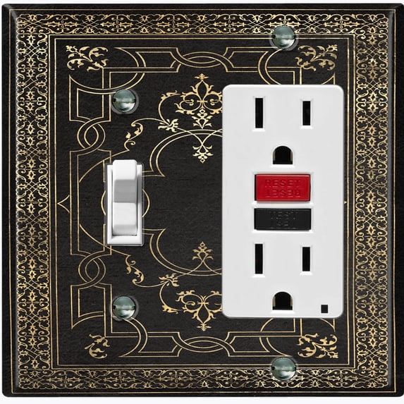 Metal Light Switch Plate Cover Black Yellow French Victorian Frame Damask FRA001