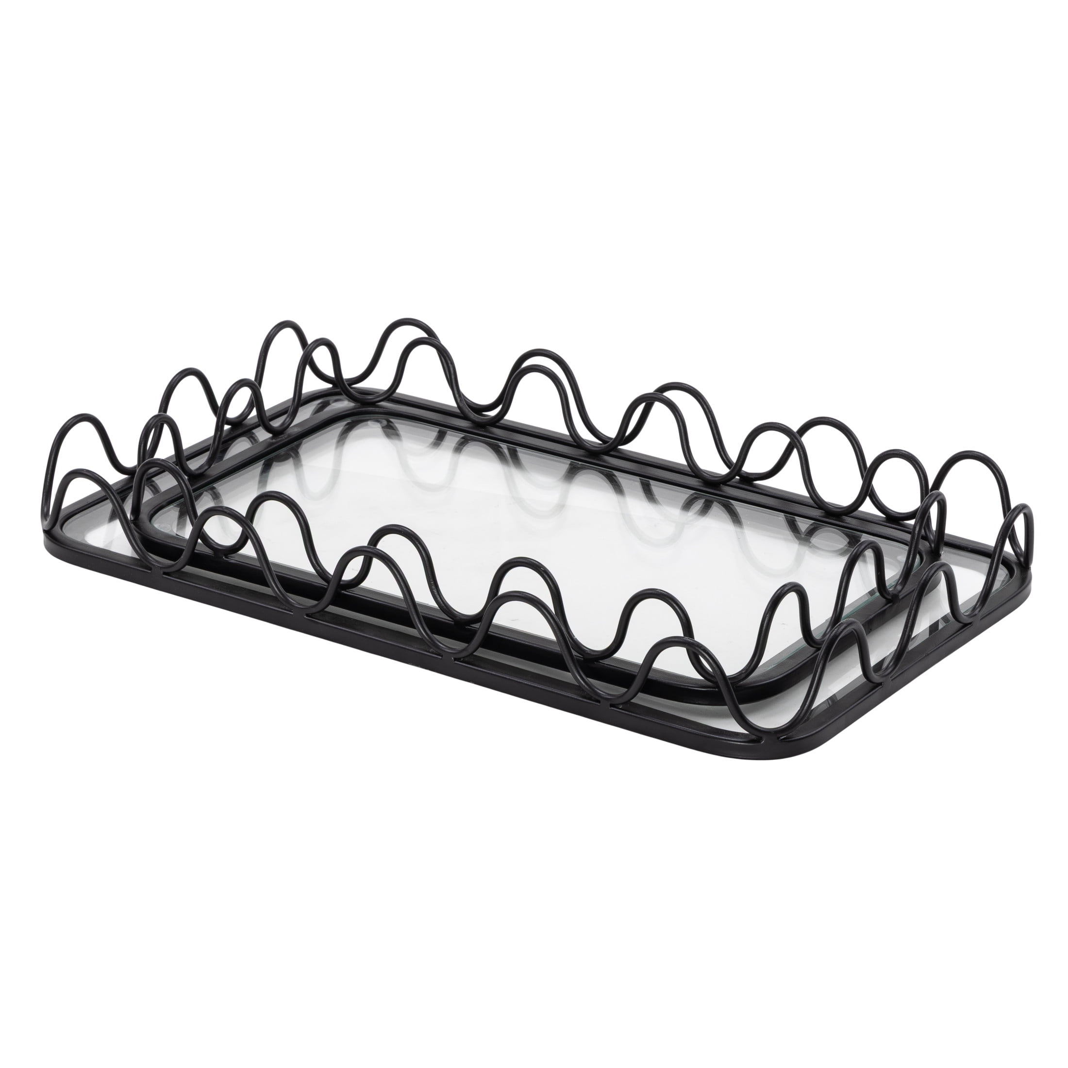 DecMode 18", 15"W Black Metal  Tray with Glass Base, 2-Pieces