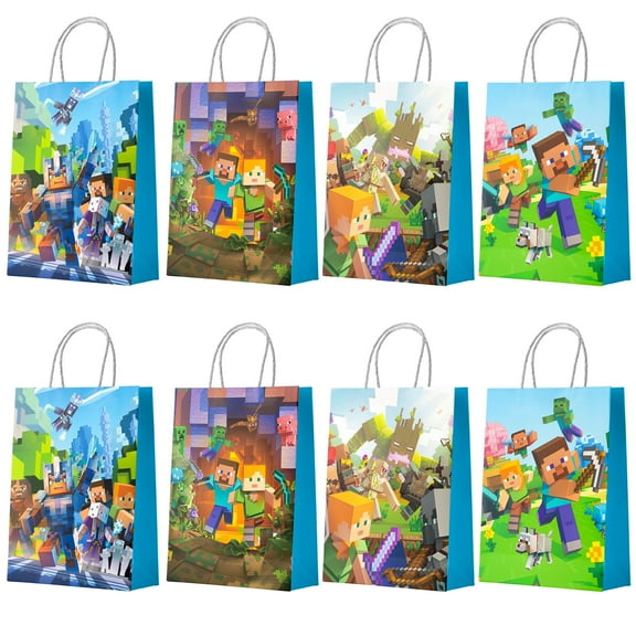 Minecraft Gift Bags,16 Pcs Pixel Game Party Bags Set - Minecraft Party Bags, Pixel Game Gift Bags, Pixel Game Candy Bags for Boys/Girls Kids for Pixel Game Theme Birthday Party Decorations Suppilies
