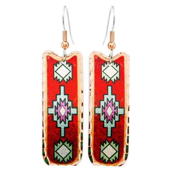 FRONT LINE JEWELRY SW Native Earrings – Bold Red Rectangle Design with Tribal Geometric Motifs