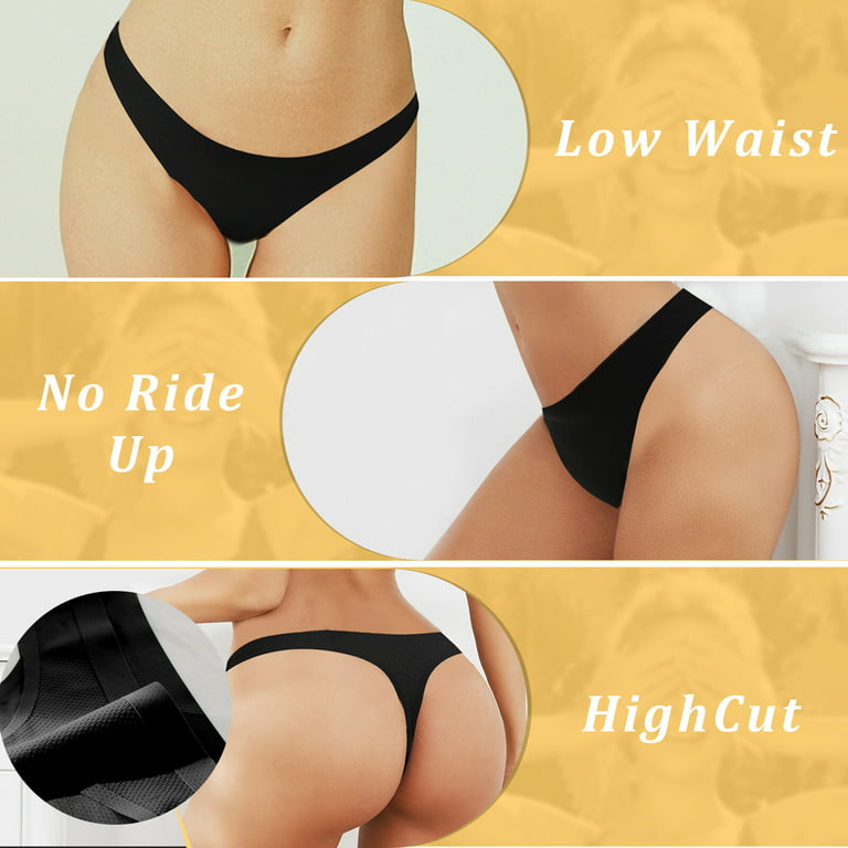 Seamless Thongs For Women Underwear Lady Low Waist Thong Tangas Solid Color  Black Lace Lingerie for Women (@-Yellow, L)