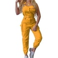 thumbnail image 2 of Fangasis Ladies Long Pants Belt Jumpsuits Sleeveless Romper Women Casual Overalls Solid Color Beach Trousers Yellow XXL, 2 of 8